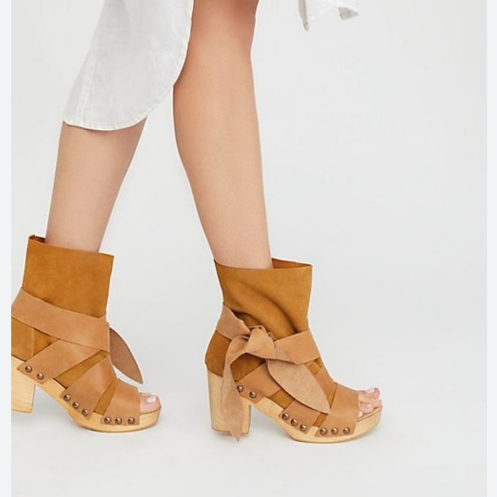 Free people Block Heels Peep Toe Ankle Clog Bootie